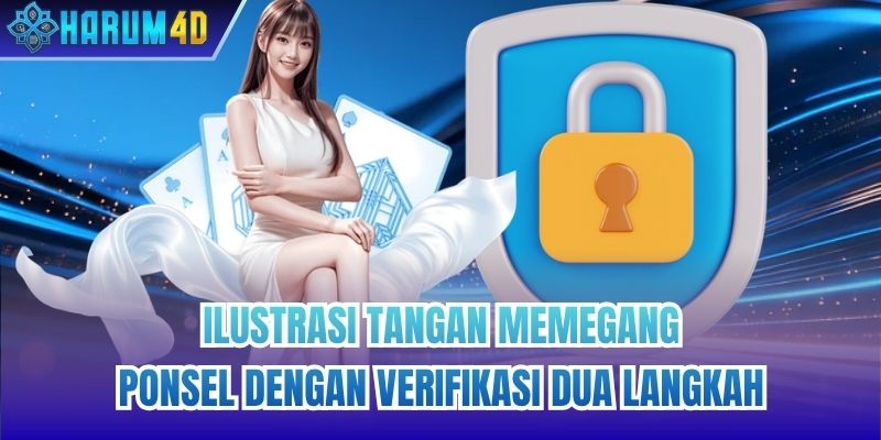 Ilustrasi tangan memegang ponsel dengan verifikasi dua langkah